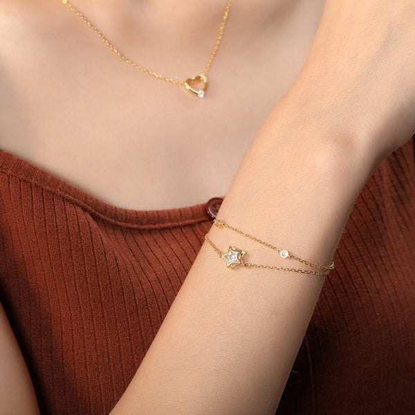 FS0328 925 Sterling Silver Cubic Zirconia Pentagram Bracelet