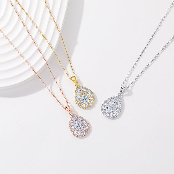 FX1252 925 Sterling Silver Pave Teardrop Necklace