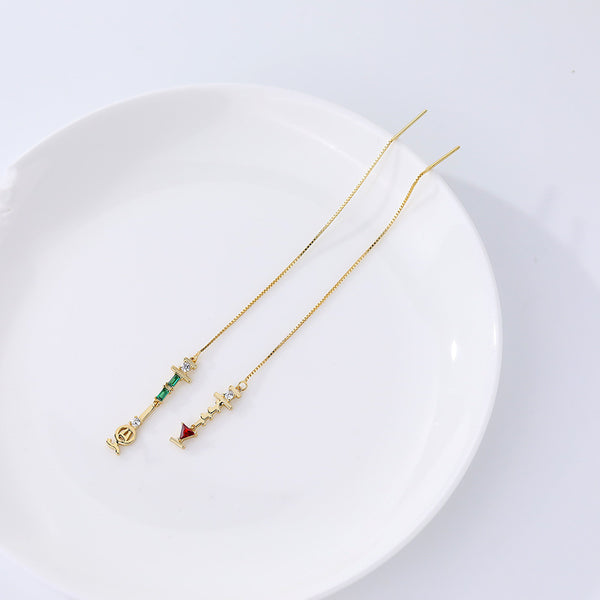 FE2585 925 Sterling Silver Dainty Tassel Colored Zircon Dangle Stud Earring