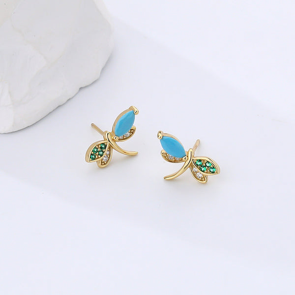 FE2703 Multicolored Zircon Turquoise Dragonfly Stud Earrings