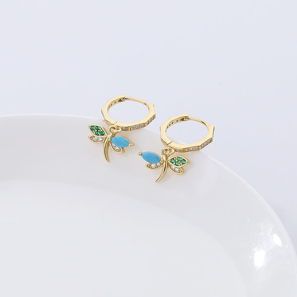 FE2580 Turquoise Dragonfly Dangle Hoop Earring