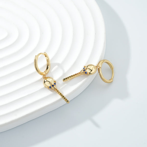 FE2520 925 Sterling Silver Ancient Egypt Pharaonic Scepter Dangle Hoop Earring