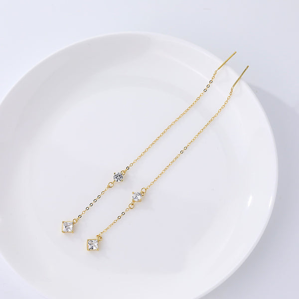 FE2643 925 Sterliang Silver Zirconium Long Tassel Dangle Stud Earring