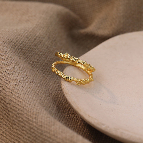 FJ1076 925 Sterling Silver Tinfoil Textured Double Layer Ring