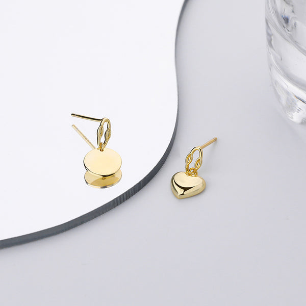 FE2514 925 Sterling Silver Circle Love Heart Dangle Hoop Earring