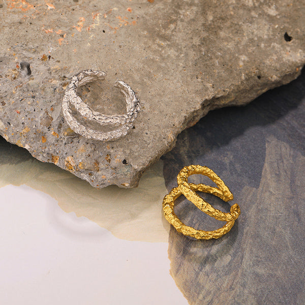 FJ0973 925 Sterling Silver Hammered Double Ring