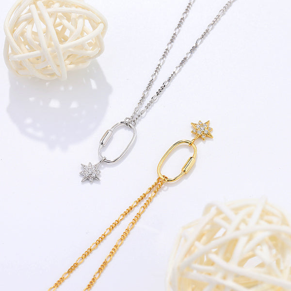 FX1072 925 Sterling Silver Zircon Starburst Oval Pendant Necklace