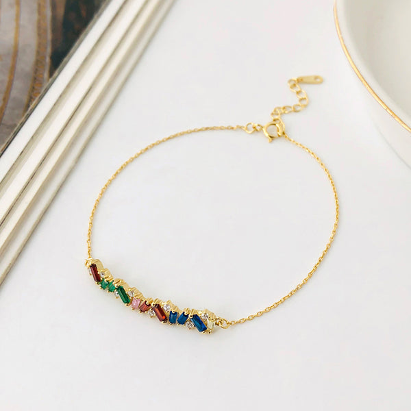 FS0360 925 Sterling Silver Squiggly Rainbow Zirconia Bracelet