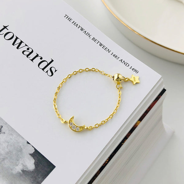 FJ0856 925 Sterling Silver Moon Chain Ring