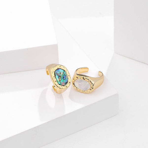 FJ0894 925 Sterling Silver Hammered Shell Ring