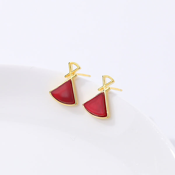 FE2602 925 Sterling Silver Onyx Scalloped Skirt Dangle Stud Earring