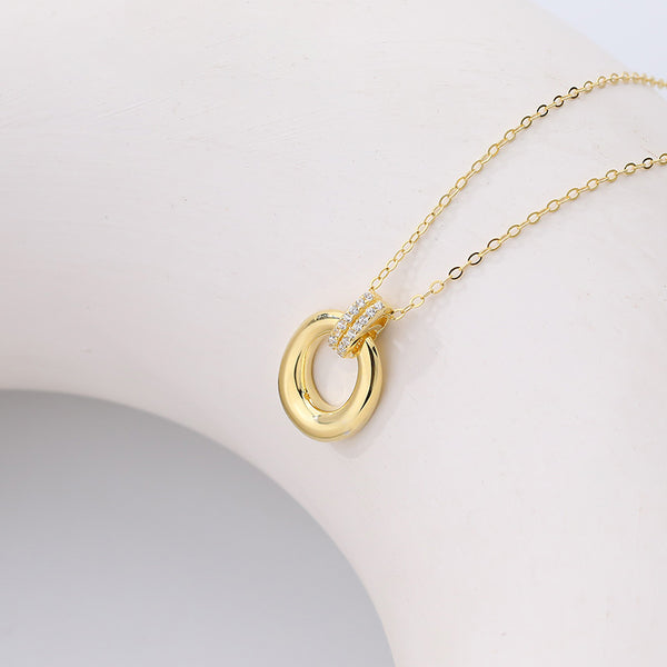 FX1105 925 Sterling Silver Cubic Zircon Double Circle Interlock Necklace