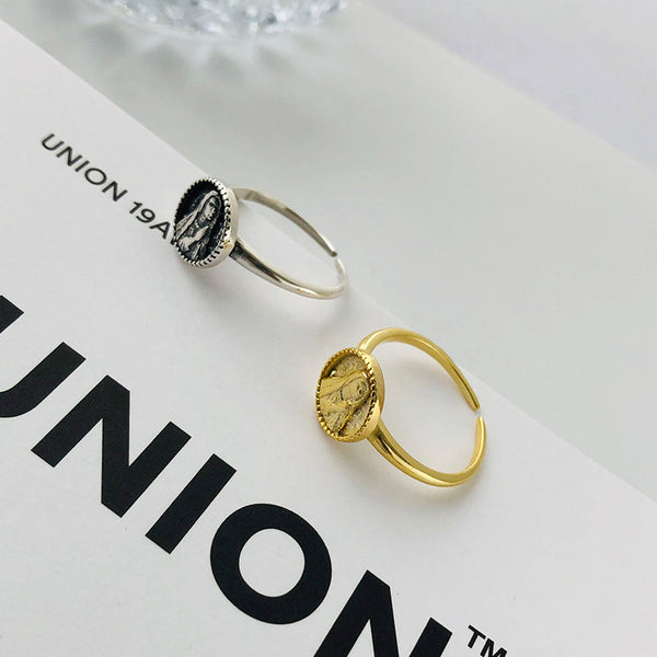 FJ0993 925 Sterling Silver Coin Embossed Figure Ring