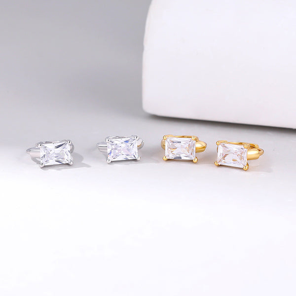 FE3061 925 Sterling Silver Geometric Cube Zircon Earrings