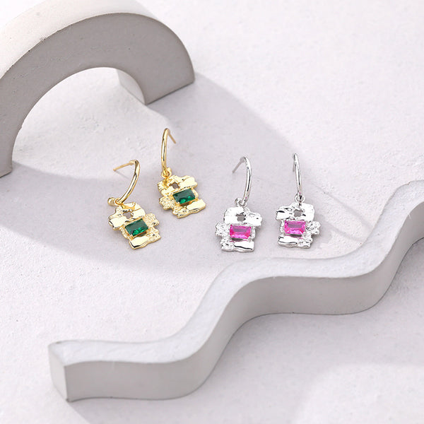 FE2621 Irregular Folded Zircon Dangle Stud Earring