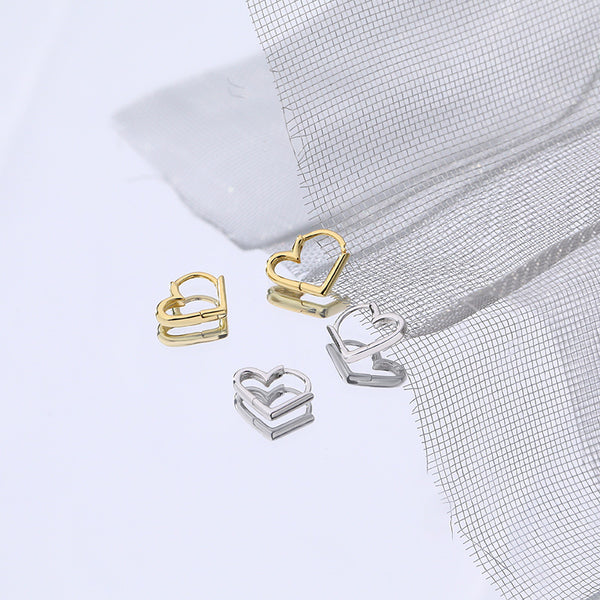 FE2579 925 Sterling Silver Dainty Love Heart Hoop Earring