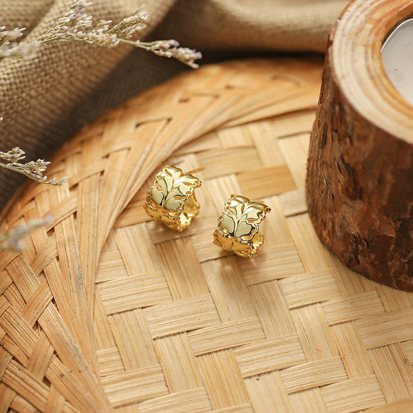 FE2570 925 Sterling Silver Dainty Vintage Leaves Stud Earring