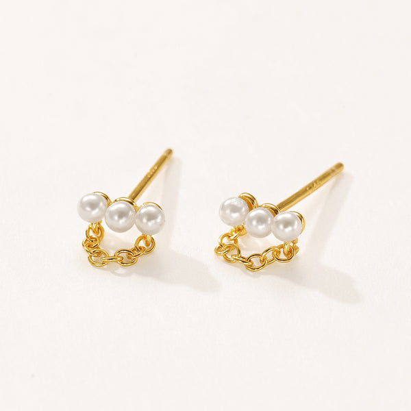 VFE0129 Shell Pearls Chain Stud Earrings