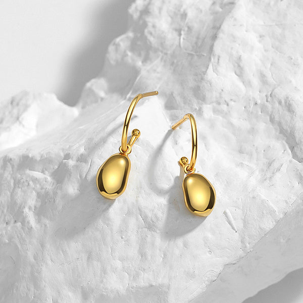 FE2677 925 Sterling Silver Irregular Small Golden Bean Stud Earrings