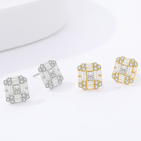 FE3007 925 Sterling Silver Square Stud Earrings
