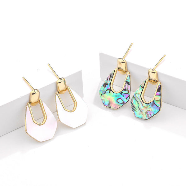 FE2653 925 Sterliang Silver Abalone White Fritillaria Dangle Stud Earring