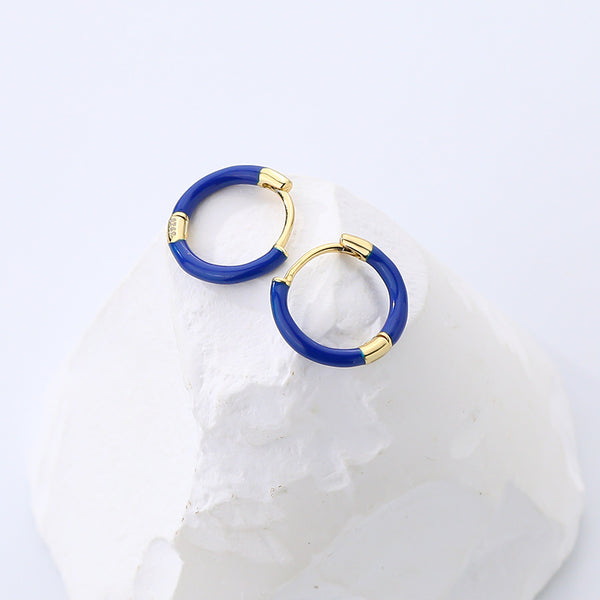 FE2488 925 Sterling Silver Dainty Enamel Hoop Earrings