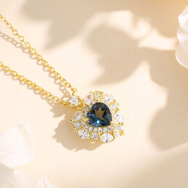 FX1226 925 Sterling Silver Heart Topaz Pendant Necklace