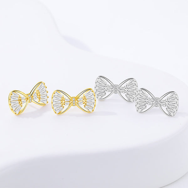 FE3023 925 Sterling Silver Elegant Bow Stud Earrings
