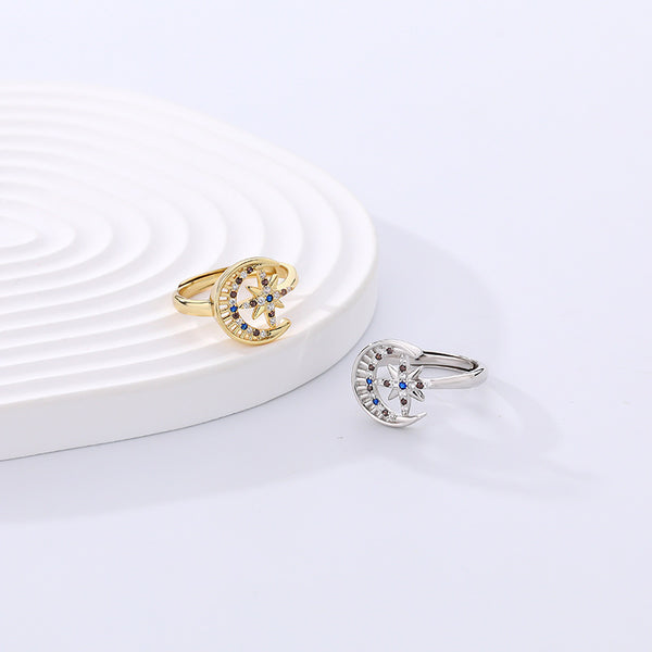 FJ1141 925 Sterling Silver Moon Star CZ Ring