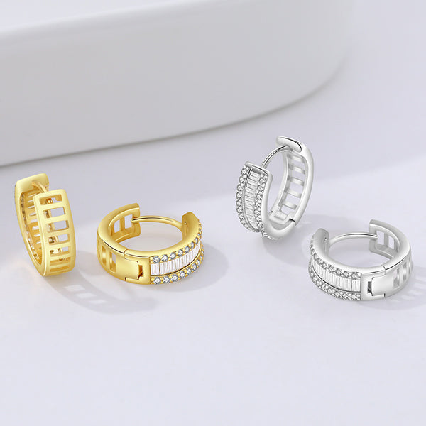 FE3020 925 Sterling Silver Hollow Hoop Earring