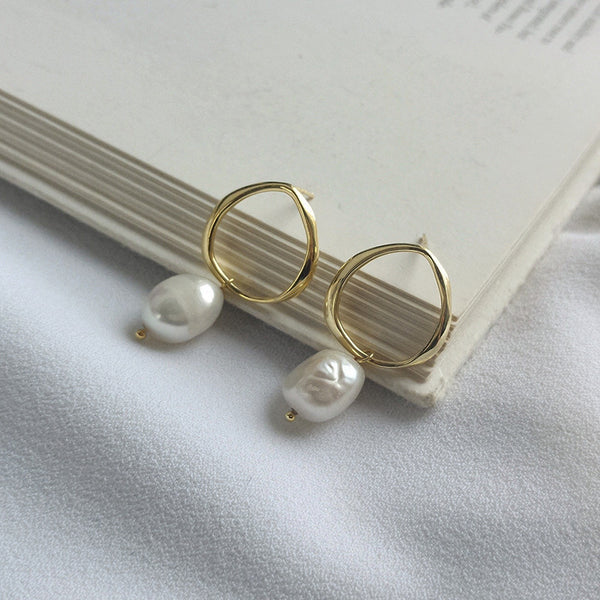 FE2697 925 Sterling Silver Baroque Pearl Stud Earrings