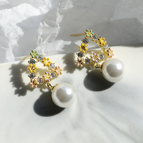 FE2592 925 Sterling Silver Triangle Pearl Dangle Stud Earring