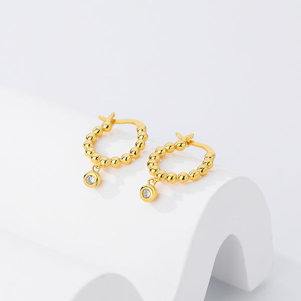 FE2626 Bead Circle Zircon Dangle Hoop Earring