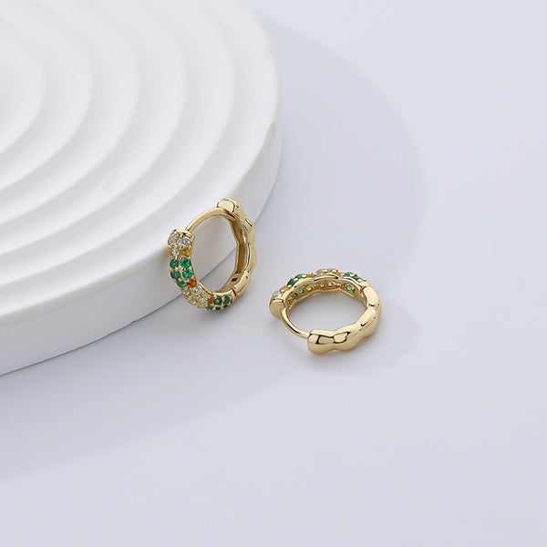 FE2530 925 Sterling Silver Simplicity Colorful CZ Stone Hoop Earring