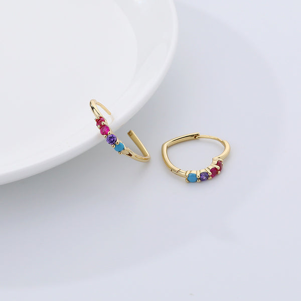 FE2511 925 Sterling Silver CZ Stone Love Heart Hoop Earring