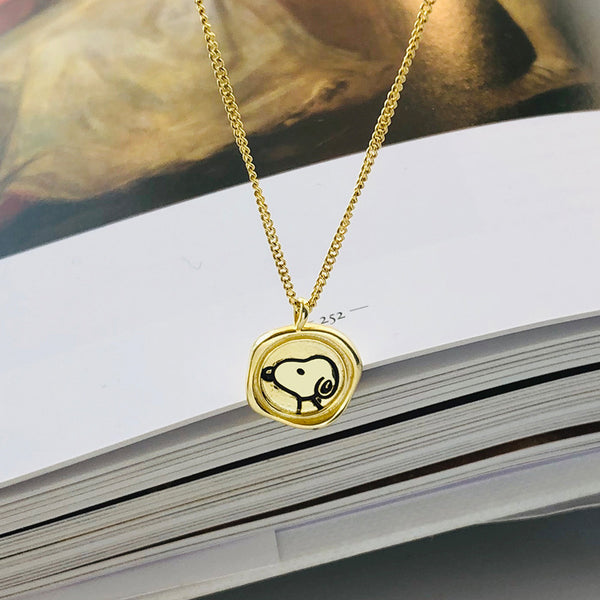 FX1050 925 Sterling Silver Cute Cartoon Puppy Coin Necklace