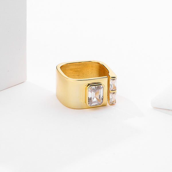 FJ0961 925 Sterling Silver Genstone Square Band Ring