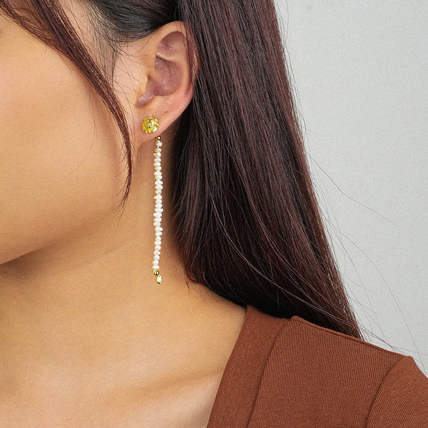 FE2652 925 Sterliang Silver Vintage Lion Long Rice Pearl Dangle Stud Earring