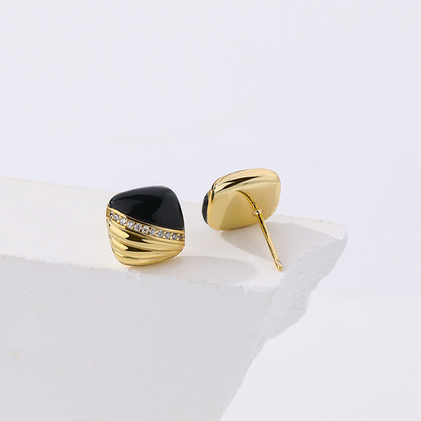 FE2628 925 Sterliang Silver Black Onyx Zircon Stud Earring