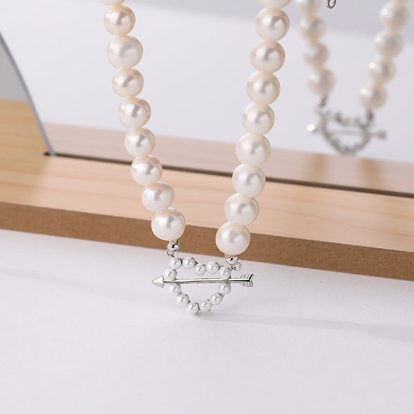 FX1131 925 Sterling Silver Cupid Heart Pearl Necklace