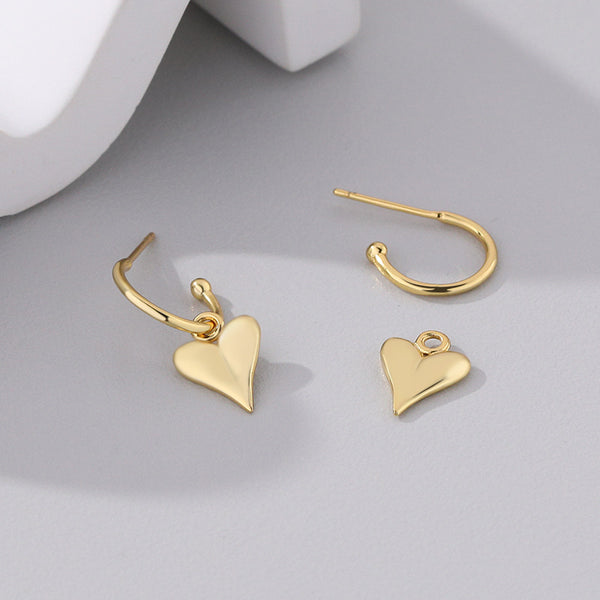 FE2567 925 Sterling Silver Love Heart Dangle Hoop Earring