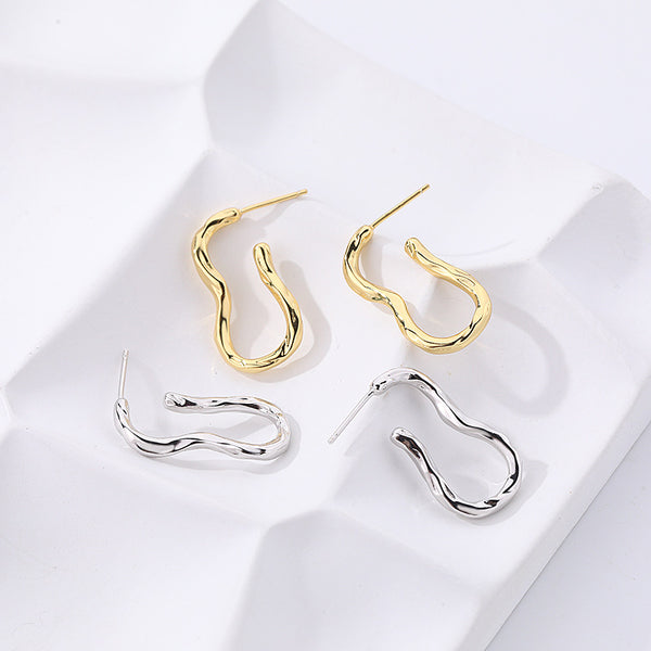 FE2577 925 Sterling Silver Metallic Irregular Geometry Stud Earring