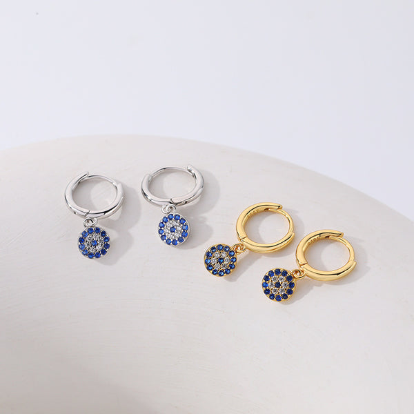 FE2490 925 Sterling Silver Dainty CZ Stone Circle Dangle Earrings