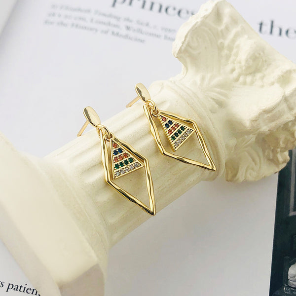 FE2639 925 Sterliang Silver Color Zircon Rhombus Dangle Stud Earring