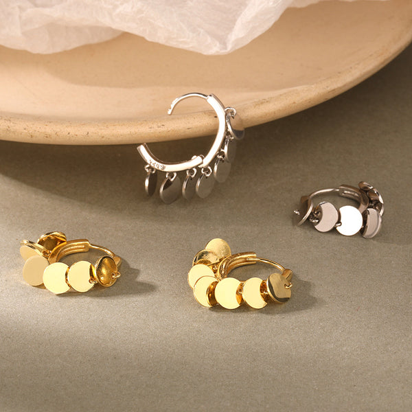 FE2494 925 Sterling Silver Vintage Sequins Hoop Earrings