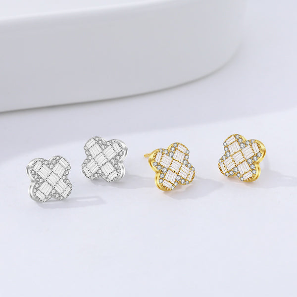 FE3019 925 Sterling Silver Four Leaf Clover Earrings