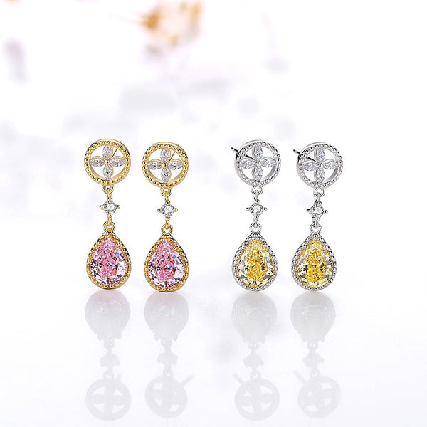 FE2987_D FE2987_E 925 Sterling Silver Teardrop Zircon Dangle Earring