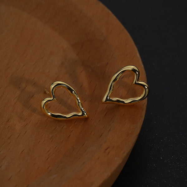 FE3058 925 Sterling Silver Hollow Heart Stud Earring