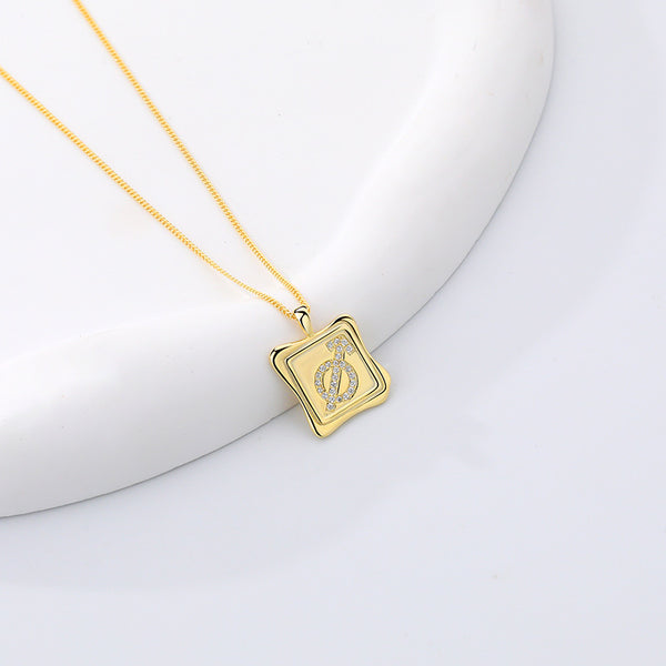 FX1108 925 Sterling Silver CZ Zodiac Symbol Square Pendant Necklace