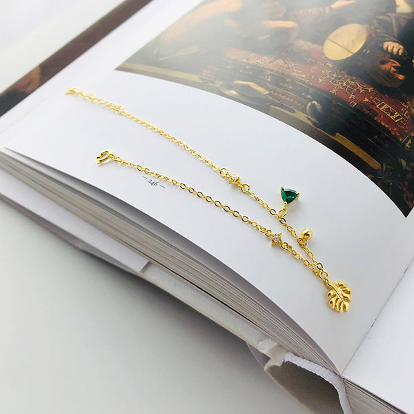FS0353 925 Sterling Silver Leaf Green Zircon Bracelet